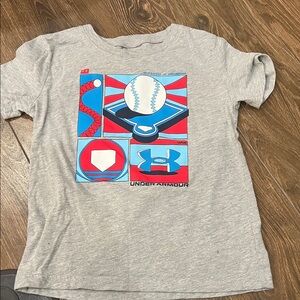 Under Armour Kids Gray Tee with Blue and Red Baseball Graphic